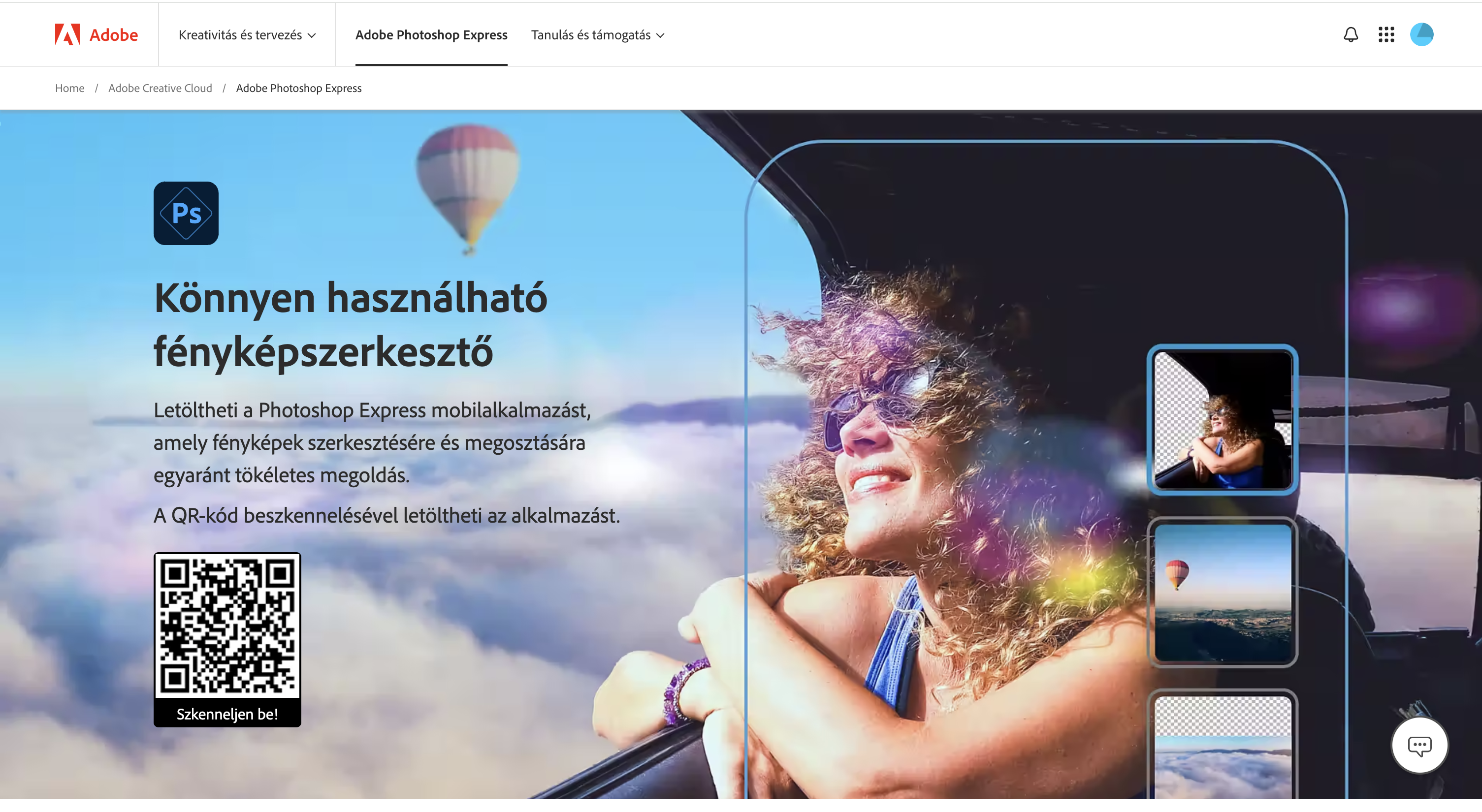 Adobe Photoshop Express képszerkesztő online